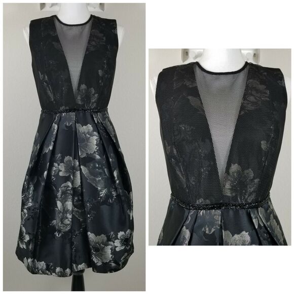 Carmen Marc Valvo Mesh Insert Brocade Cocktail Women's Dress Sz 4 NWT $680 D1 - Picture 2 of 8